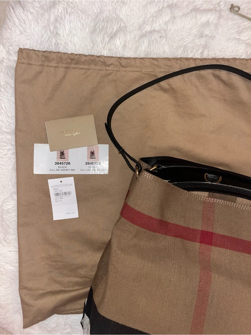 Burberry Tan & Black Canvas Hobo with Stripe Detail